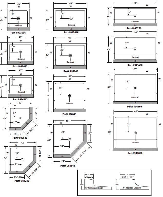 standard shower dimension examples