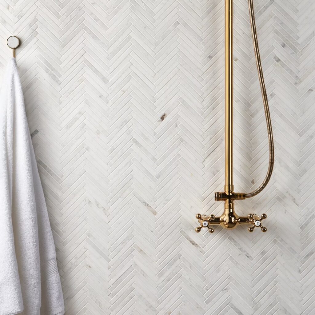 Alaska White Herringbone Shower Accent Tile