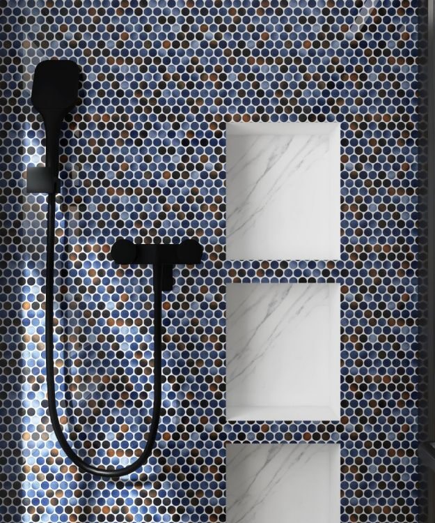 Blue Penny Tile Showe Wall