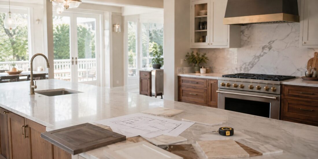 Modern luxury bathroom with a walk-in glass shower, floating wood vanity, wall-mounted toilet, illuminated recessed niches, and warm brass fixtures.